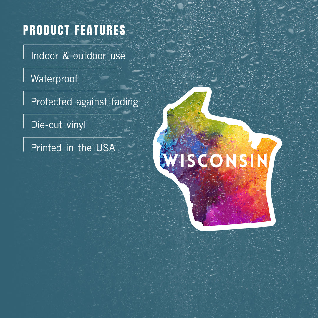 Wisconsin, State Abstract Watercolor, Contour, Lantern Press Artwork, Vinyl Sticker
