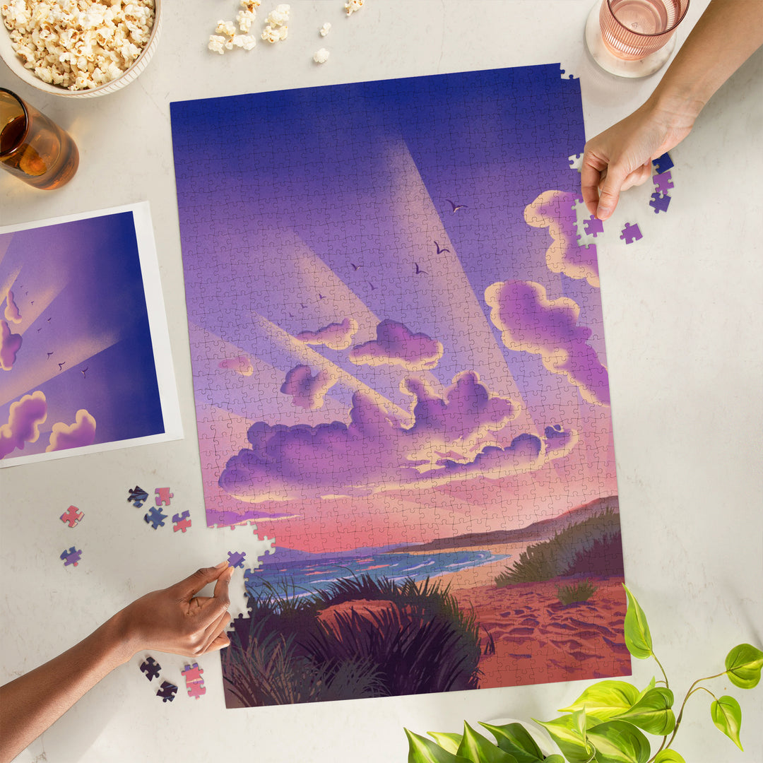 Coastal Series, Lithograph, New Shows Nightly, Beach Sunset, Jigsaw Puzzle