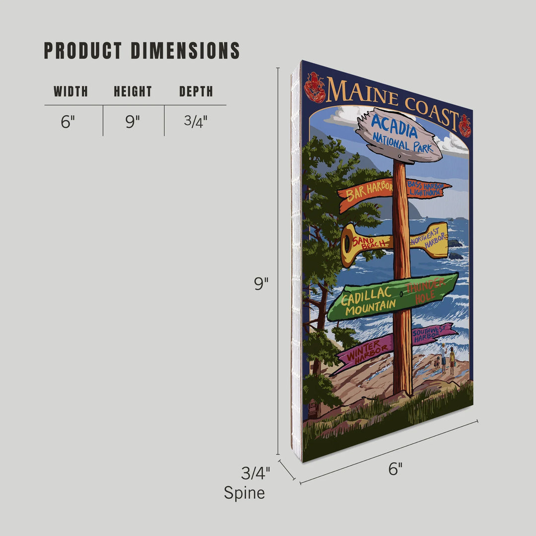 Lined 6x9 Journal, Acadia National Park, Maine, Destinations Sign, Lay Flat, 193 Pages, FSC paper