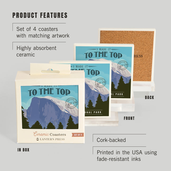 Yosemite National Park, California, I Made it to the Top, Half Dome, Lithograph, Coasters