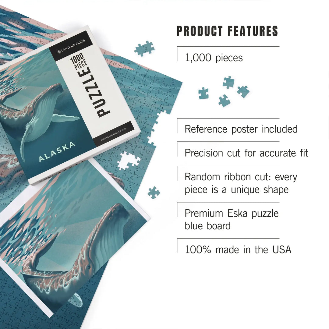 Alaska, Lithograph, Humpback Whale, Jigsaw Puzzle