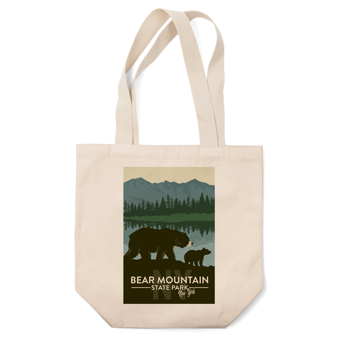 Bear Mountain State Park, New York, Grizzly Bear & Cub, Lantern Press Artwork, Tote Bag