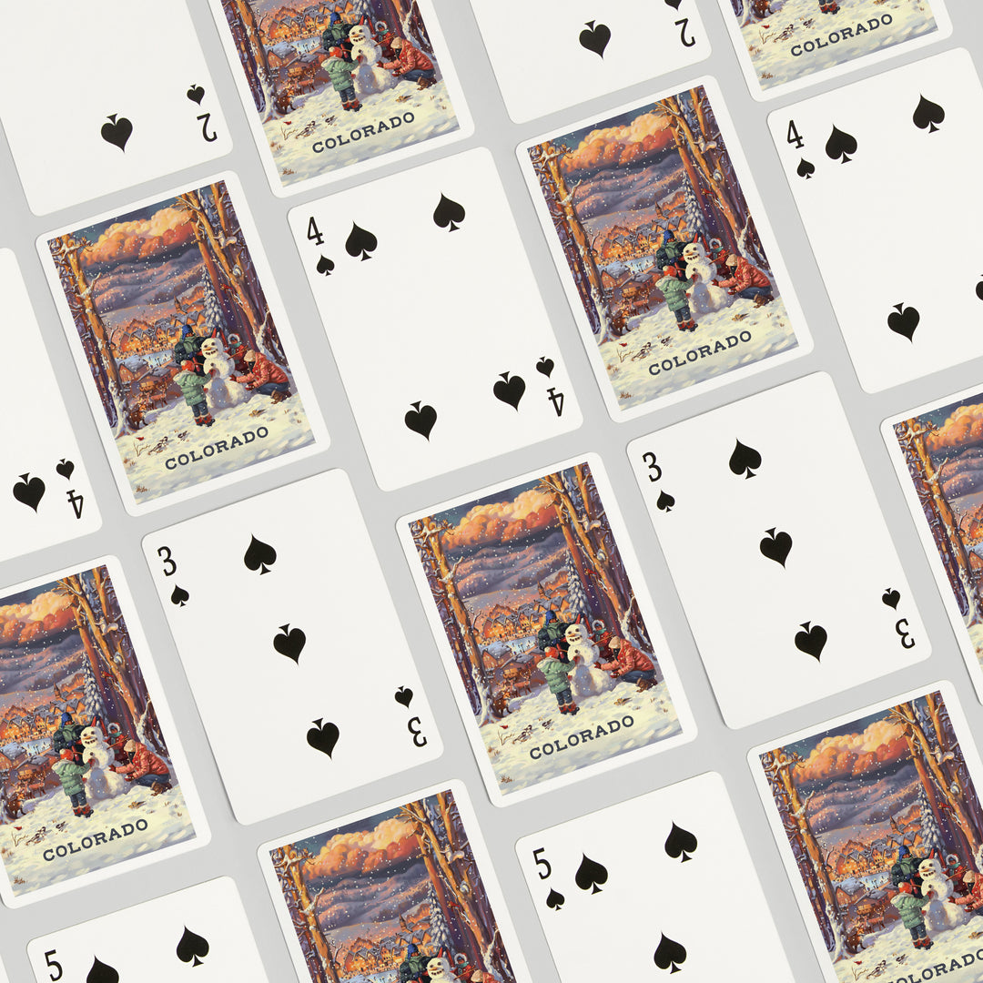 Playing Cards, Colorado, Merry and Bright, Vintage Snowman, 52 Card Deck with Jokers in Box, Unique Art
