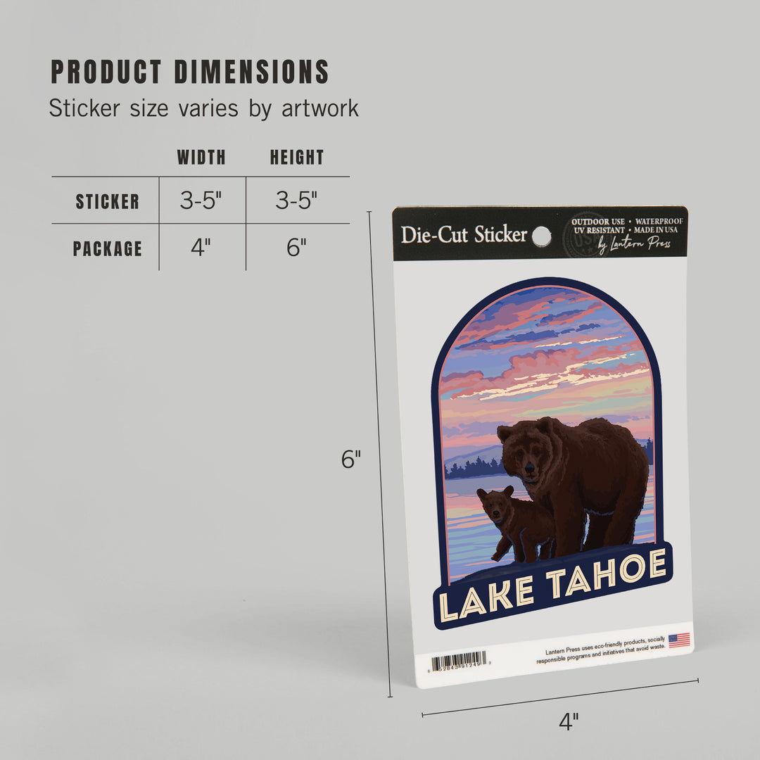 Lake Tahoe, California, Bear and Cub, Contour, Lantern Press Artwork, Vinyl Sticker