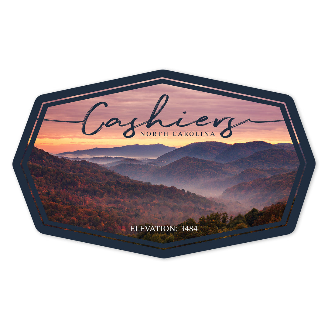 Cashiers, North Carolina, Sunset and Mountains, Contour, Vinyl Sticker