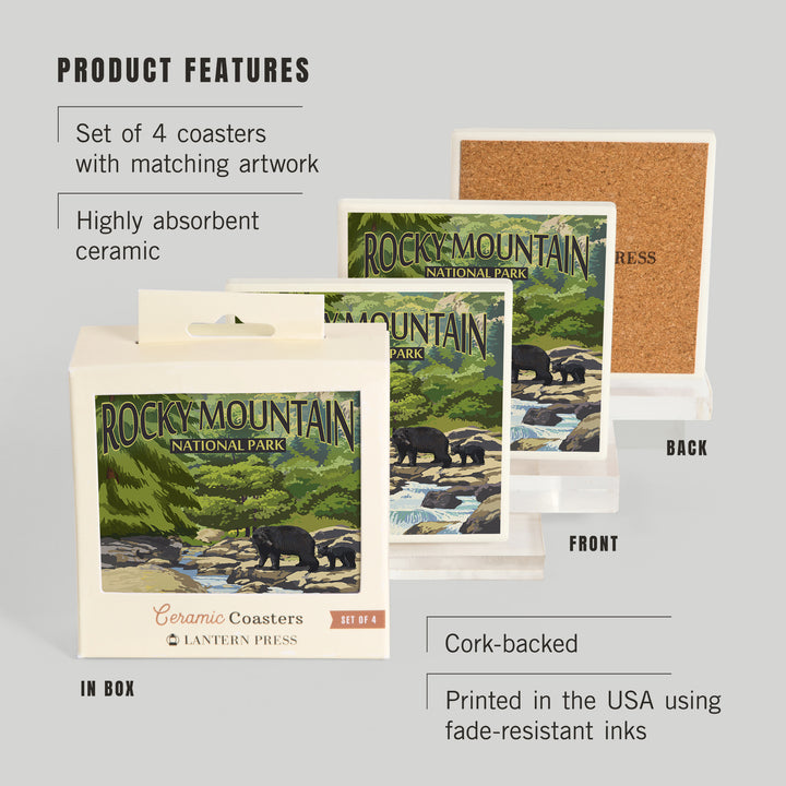 Rocky Mountain National Park, Colorado, Black Bears and Stream, Coasters