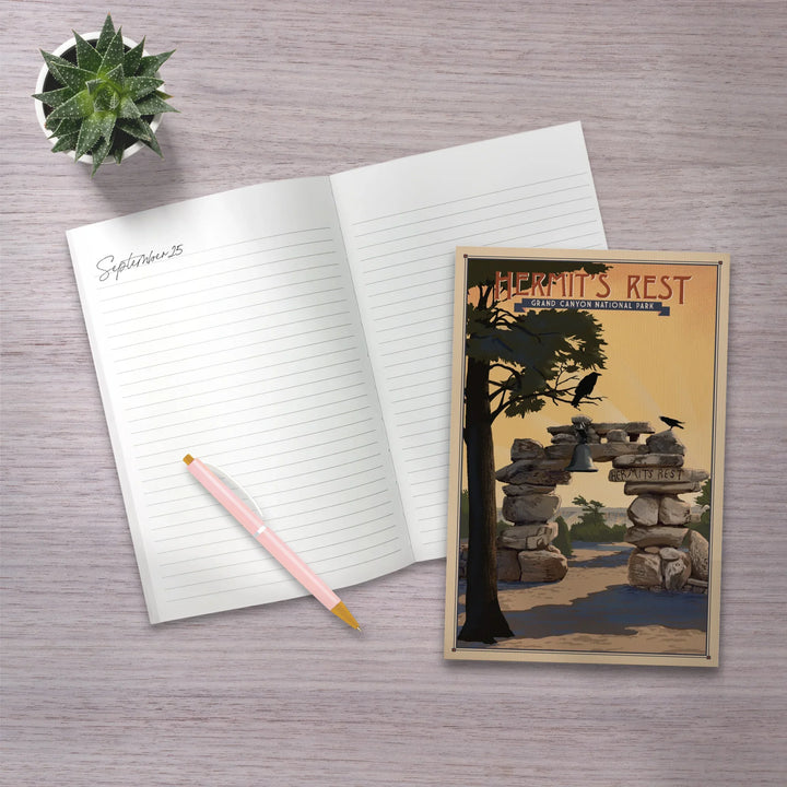 Lined 6x9 Journal, Grand Canyon National Park, Arizona, Hermits Rest, Lithograph National Park Series, Lay Flat, 193 Pages, FSC paper