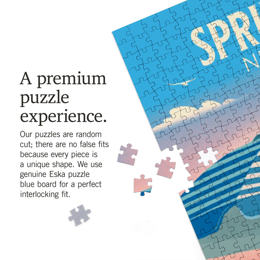 Spring Lake, New Jersey, Lithograph, Beach Chair and Umbrella, 1000 Piece Jigsaw Puzzle