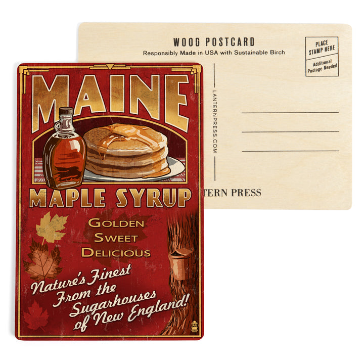 Maine, Maple Syrup Vintage Sign, Wood Sign and Postcards