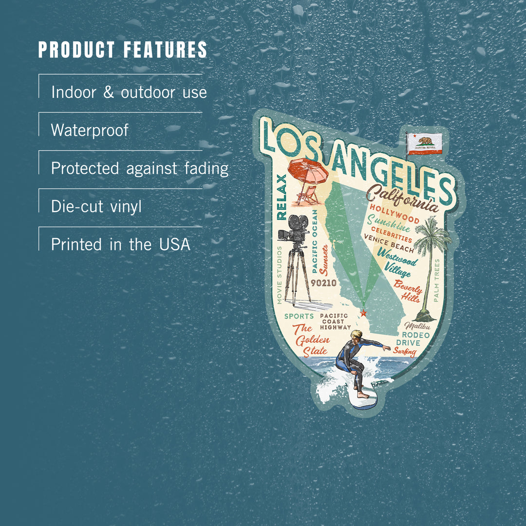 Los Angeles, California, Typography & Icons, Contour, Lantern Press Artwork, Vinyl Sticker