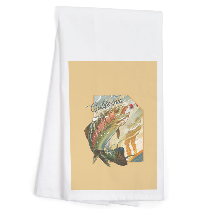 California, Fishing, Underwater Trout, Contour, Organic Cotton Kitchen Tea Towels