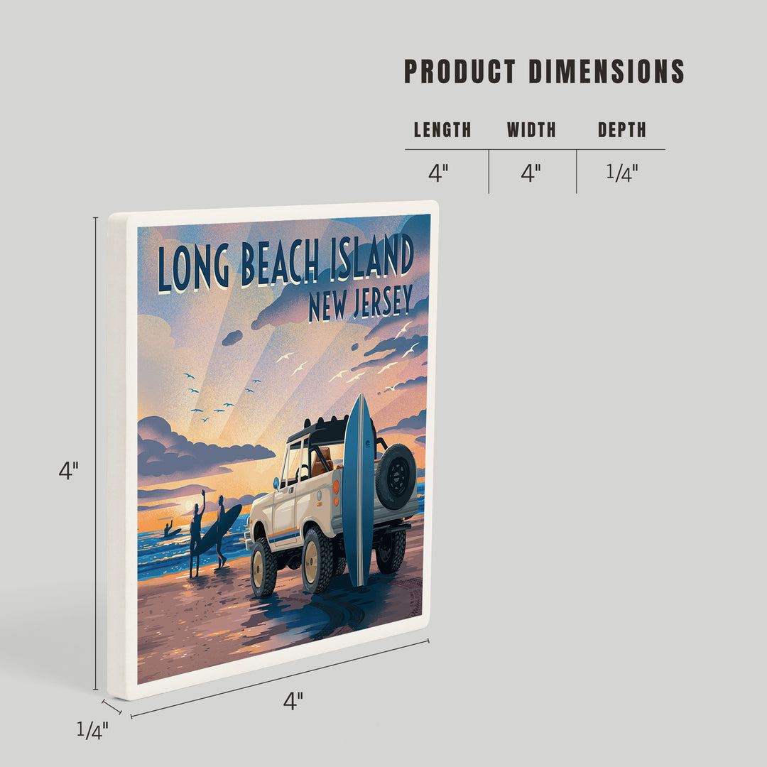 Long Beach Island, New Jersey, Lithograph, Surfers on Beach, Coasters