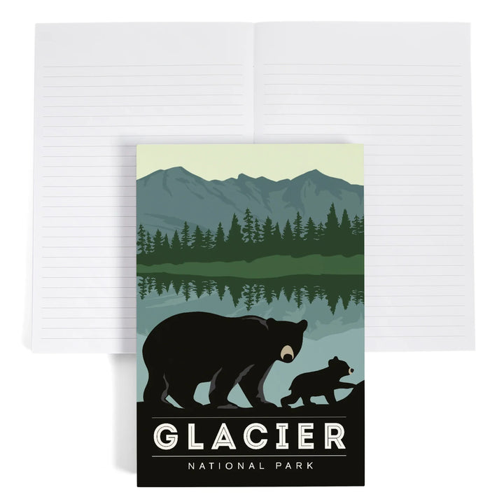 Lined 6x9 Journal, Glacier National Park, Black Bear and Cub, Lay Flat, 193 Pages, FSC paper