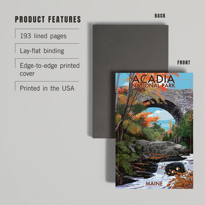Lined 6x9 Journal, Acadia National Park, Maine, Stone Bridge, Lay Flat, 193 Pages, FSC paper
