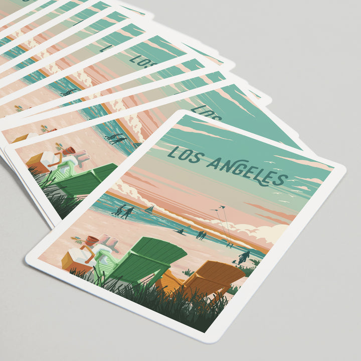 Playing Cards, Los Angeles, California, Painterly, Bottle This Moment, Beach Chairs, 52 Card Deck with Jokers in Box, Unique Art