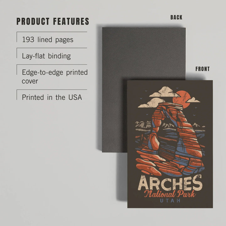 Lined 6x9 Journal, Arches National Park, Utah, Delicate Arch, Distressed Vector, Lay Flat, 193 Pages, FSC paper