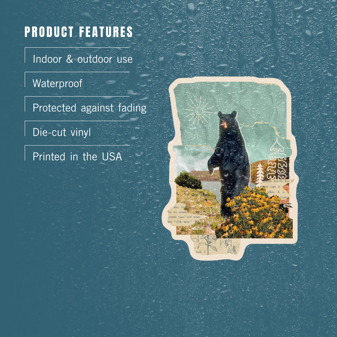 Retro Collage, Black Bear, Vinyl Sticker