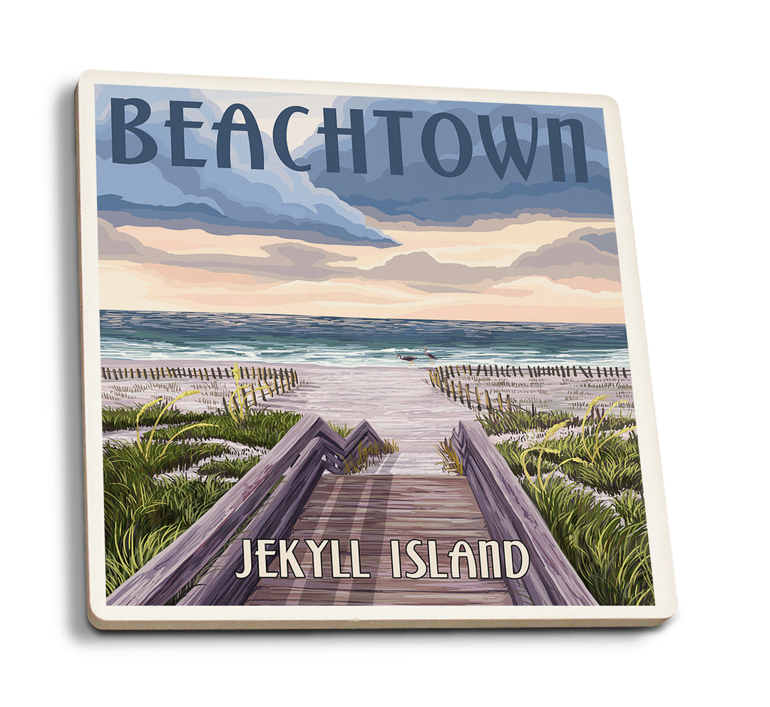 Beachtown, Jekyll Island, Georgia, Beach Boardwalk Scene, Coaster Set
