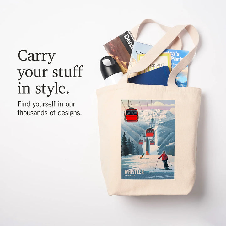 Whistler, British Columbia, Lithograph, Gondolas, Tote Bag