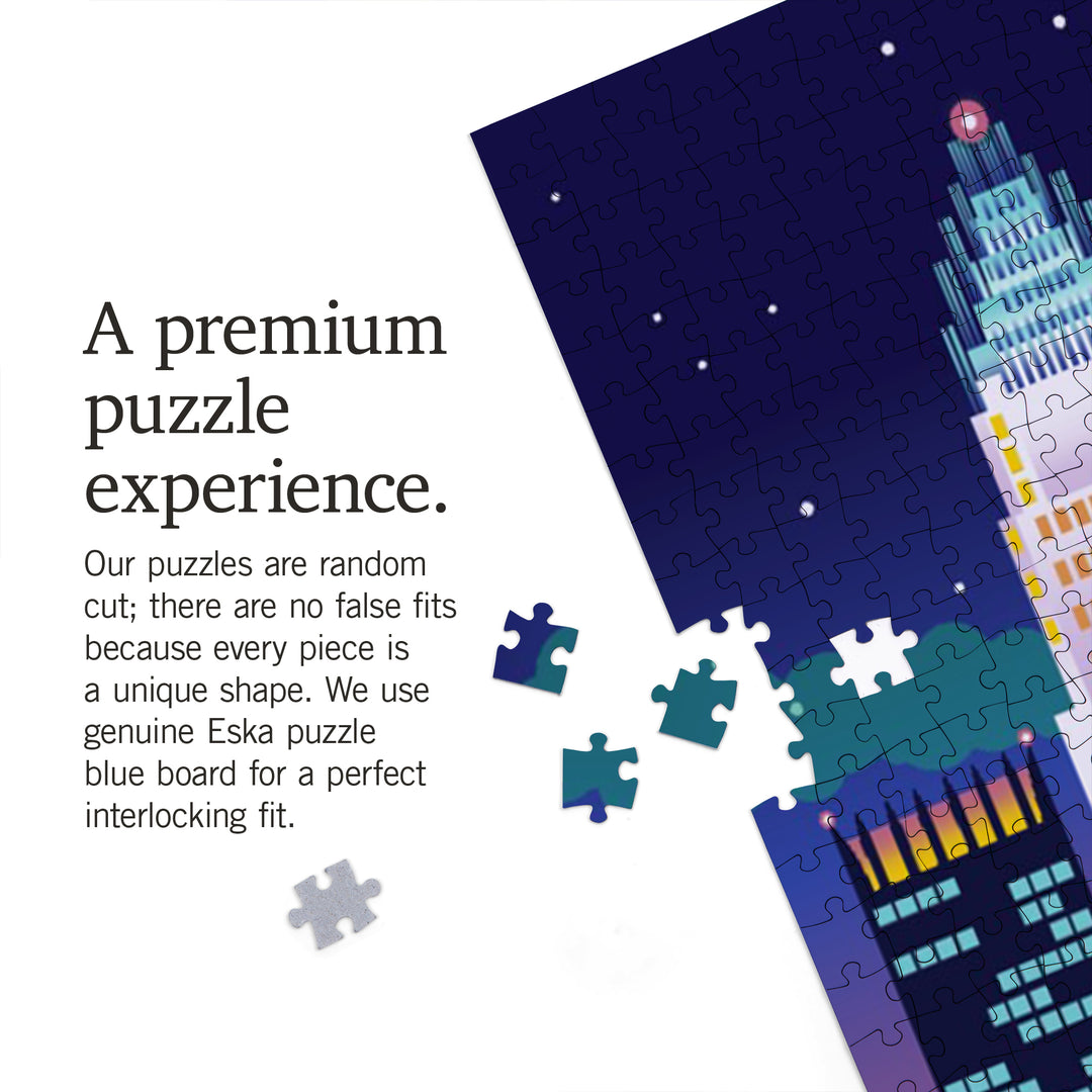 Charlotte, North Carolina, Retro Skyline Chromatic Series, 1000 Piece Jigsaw Puzzle