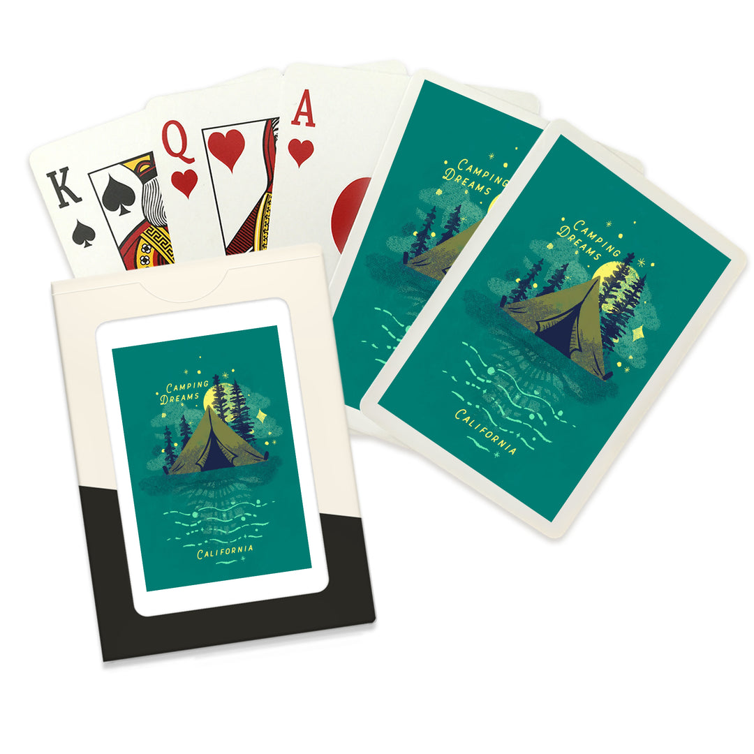 Playing Cards, California, Lake Life Series, Camping Dreams, 52 Card Deck with Jokers in Box, Unique Art