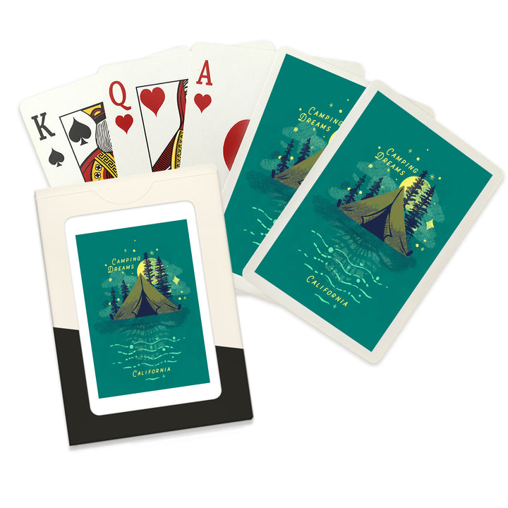 Playing Cards, California, Lake Life Series, Camping Dreams, 52 Card Deck with Jokers in Box, Unique Art
