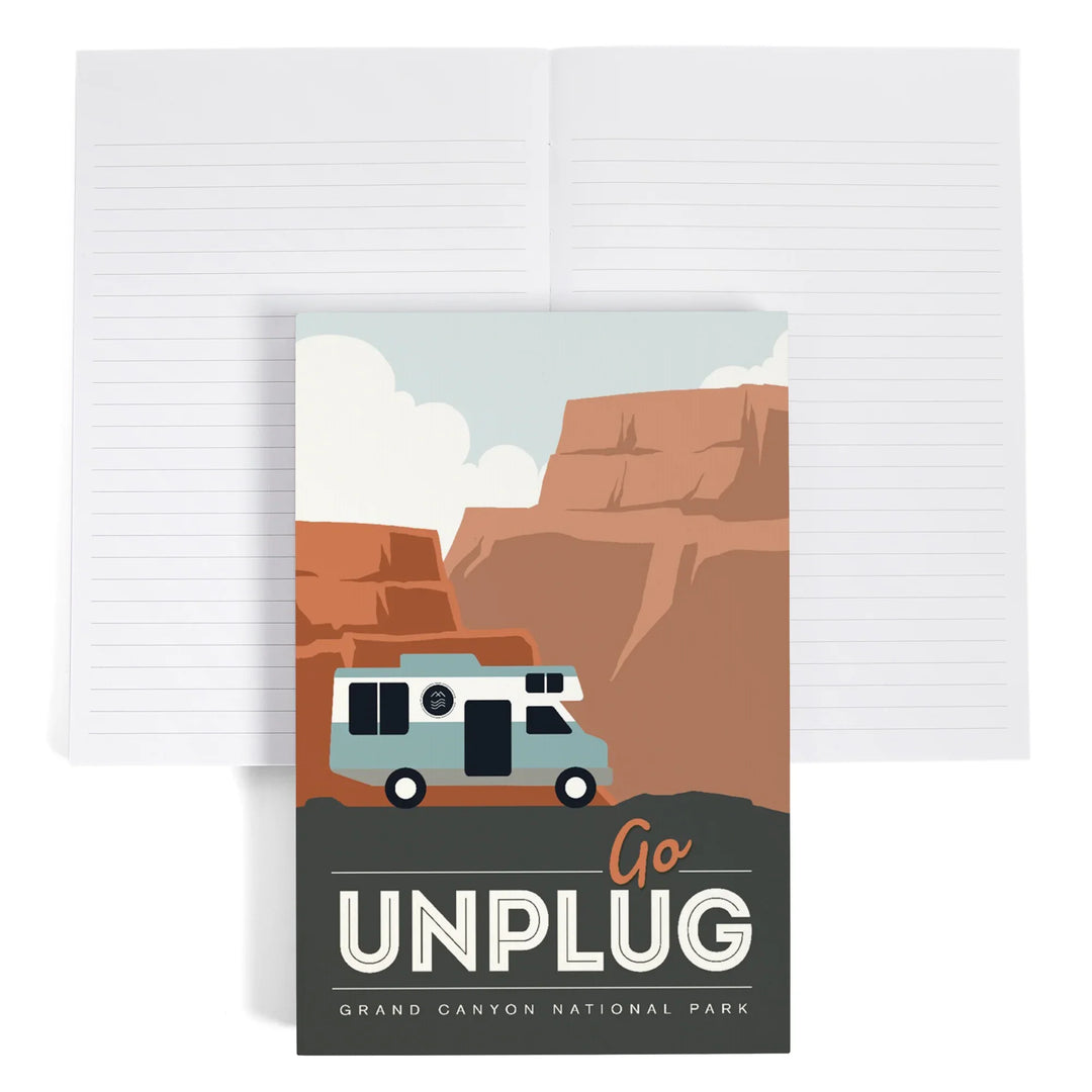 Lined 6x9 Journal, Grand Canyon National Park, Go Unplug, Retro RV, Lay Flat, 193 Pages, FSC paper