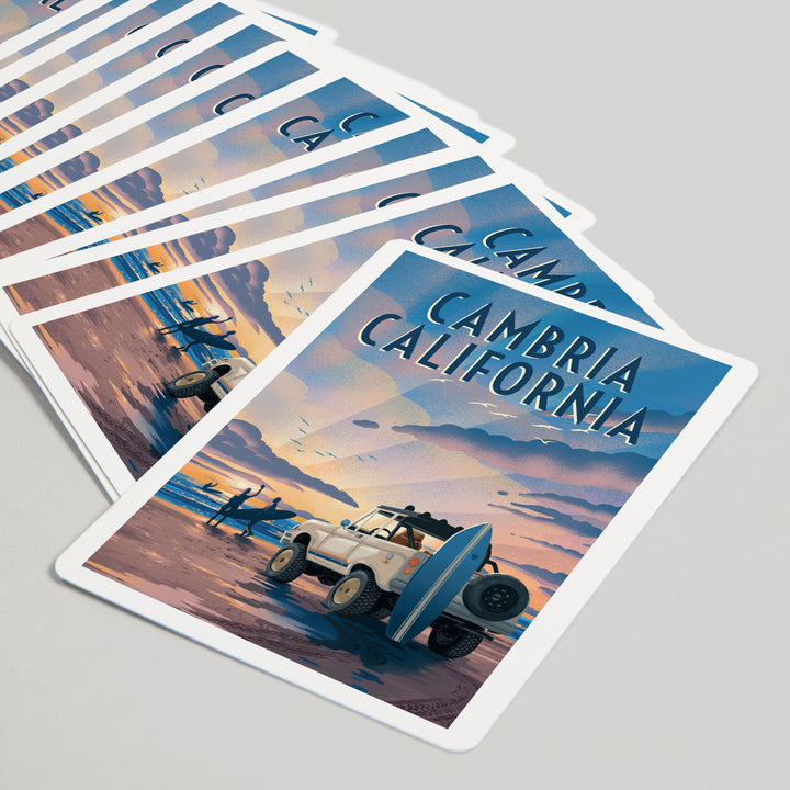 Playing Cards, Cambria, California, Lithograph, Surfers on Beach, 52 Card Deck with Jokers in Box, Unique Art