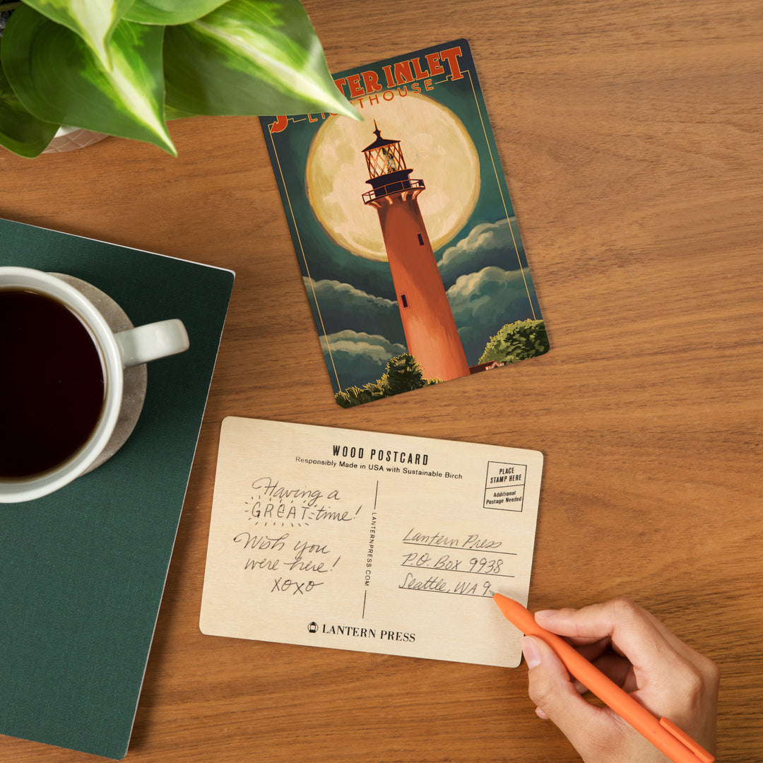 Jupiter, Florida, Jupiter Lighthouse and Moon, Wood Sign and Postcards
