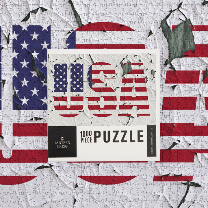 American Flag, USA, Typography, Jigsaw Puzzle