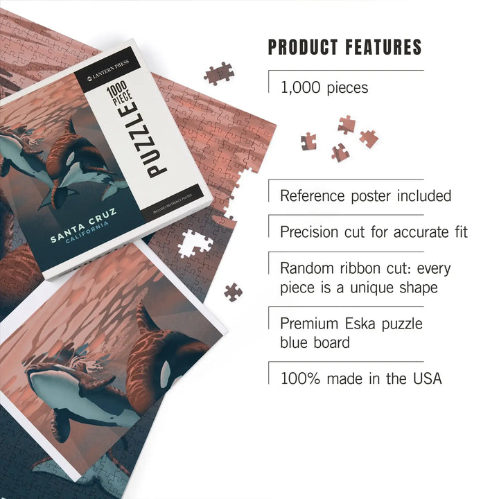 Santa Cruz, California, Orca, Lithograph, Jigsaw Puzzle