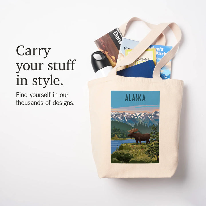 Alaska, Painterly, Moose, Summer Scene, Tote Bag
