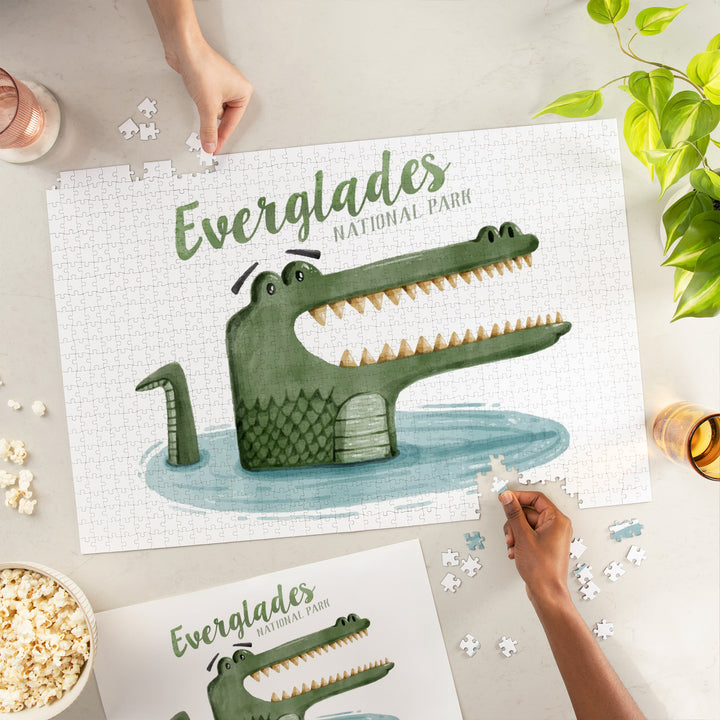 Everglades National Park, Florida, Alligator, Watercolor, Jigsaw Puzzle