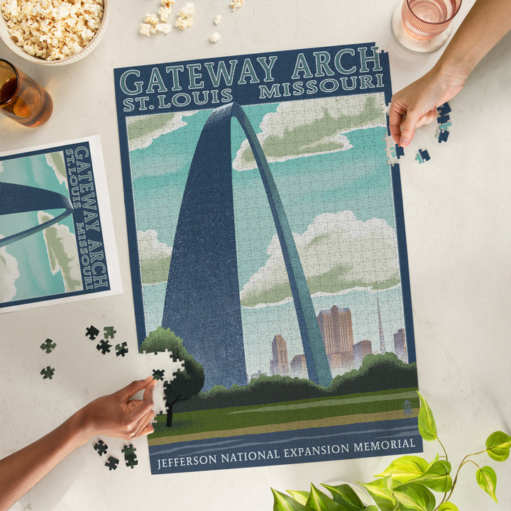 St. Louis, Missouri, Gateway Arch Lithography Style, 1000 Piece Jigsaw Puzzle