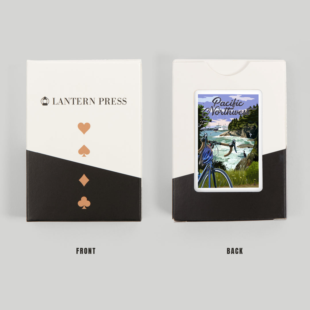 Playing Cards, Pacific Northwest, Bike and Ferry, 52 Card Deck with Jokers in Box, Unique Art