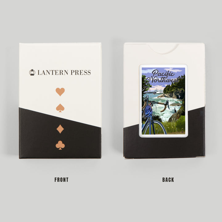 Playing Cards, Pacific Northwest, Bike and Ferry, 52 Card Deck with Jokers in Box, Unique Art