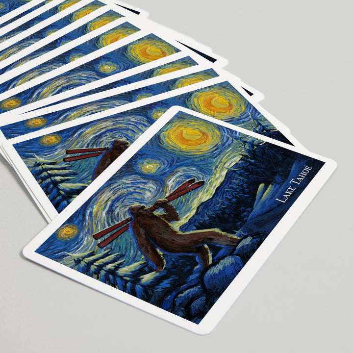 Playing Cards, Lake Tahoe, California, Starry Night, Winter Bigfoot with Skis, 52 Card Deck with Jokers in Box, Unique Art