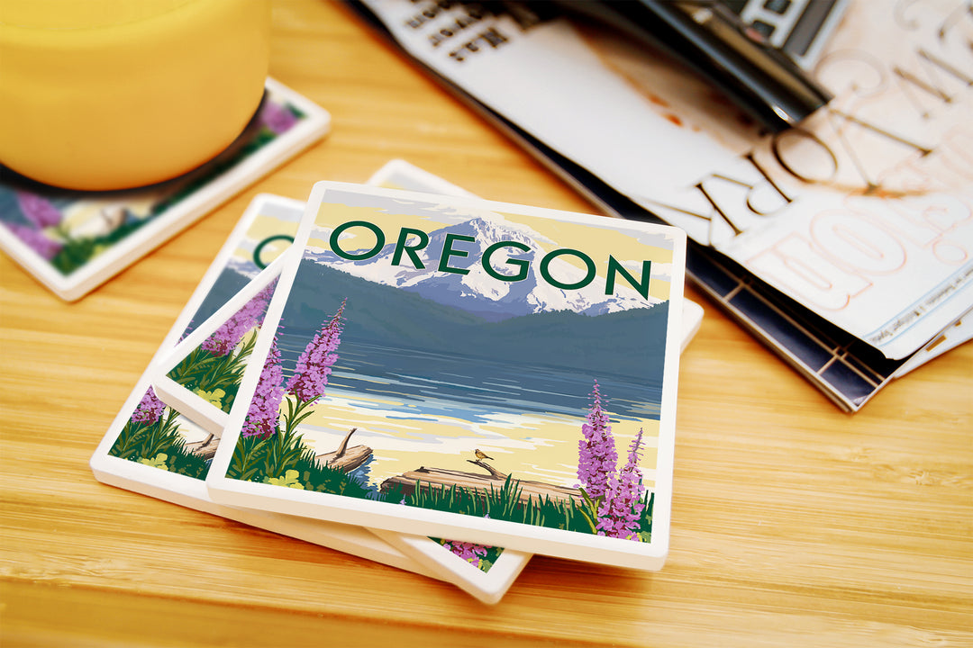 Oregon, Painterly, Mountain and Lake, Coaster Set