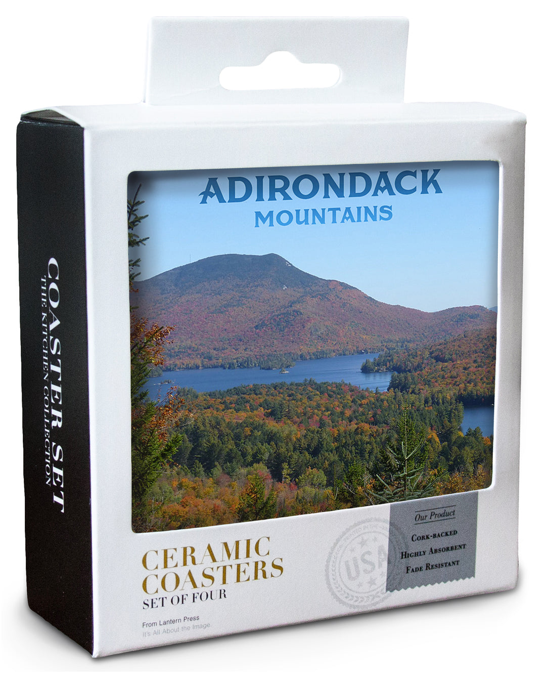 Adirondack Mountains, New York, Forrest and lake in Fall Autumn, Photography, Coaster Set