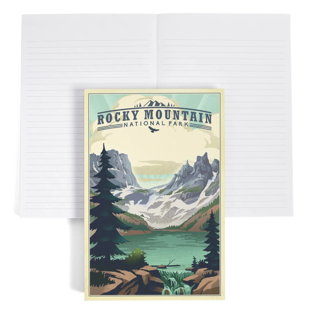 Lined 6x9 Journal, Rocky Mountain National Park, Colorado, Lake, Lithograph, Lay Flat, 193 Pages, FSC paper