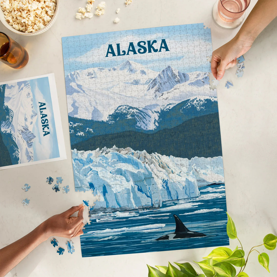 Alaska, Painterly, Orca with Glacier, 1000 Piece Jigsaw Puzzle