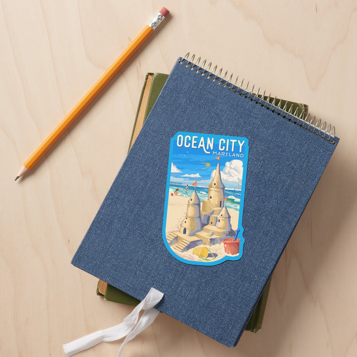 Ocean City, Maryland, Painterly, Soak Up Summer, Sand Castle, Contour, Vinyl Sticker