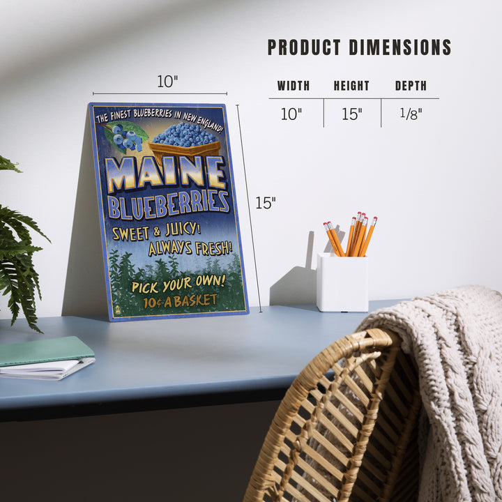 Maine, Blueberries Vintage Sign, Wood Sign and Postcards