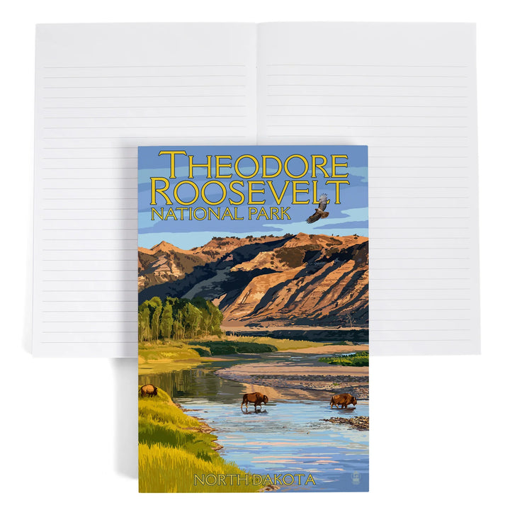 Lined 6x9 Journal, Theodore Roosevelt National Park, North Dakota, Bison Crossing River, Lay Flat, 193 Pages, FSC paper
