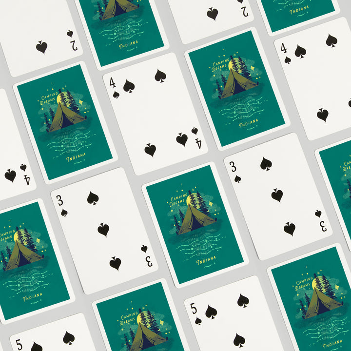Playing Cards, Indiana, Lake Life Series, Camping Dreams, 52 Card Deck with Jokers in Box, Unique Art