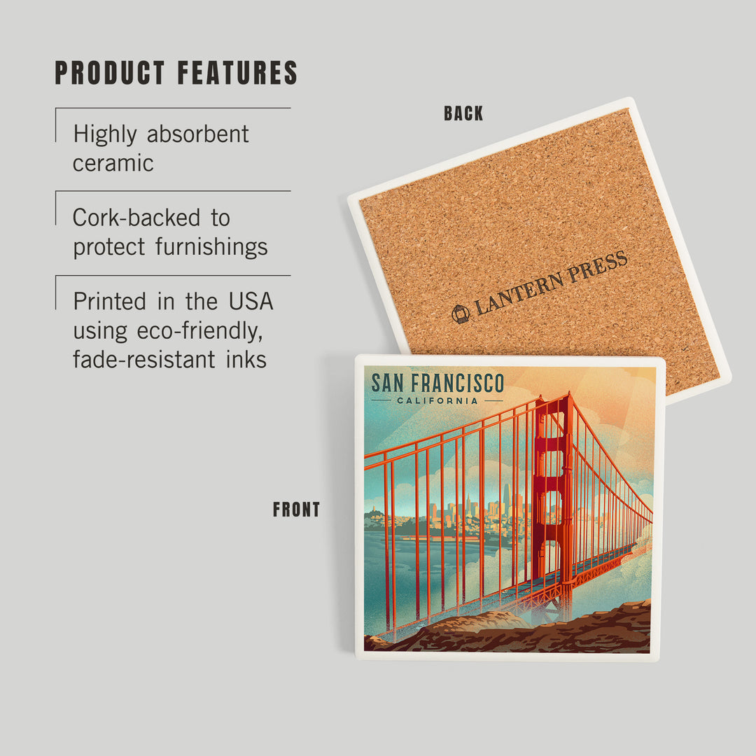 San Francisco, California, Lithograph, City Series, Coasters