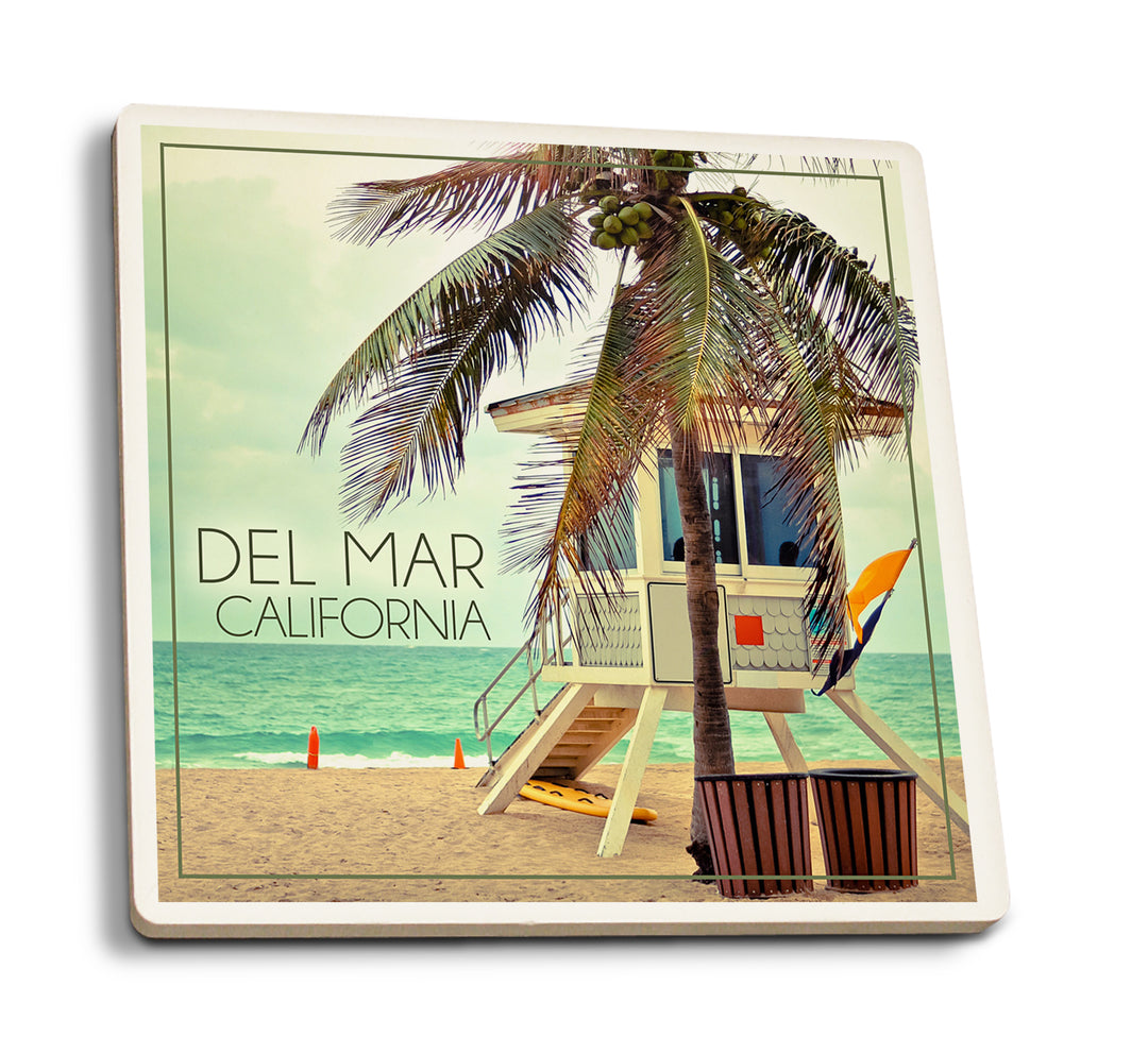 Del Mar, California, Lifeguard Shack and Palm, Coaster Set