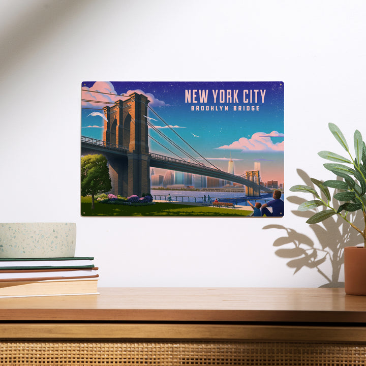 New York City, New York, Lithograph, Brooklyn, Wood Sign and Postcards