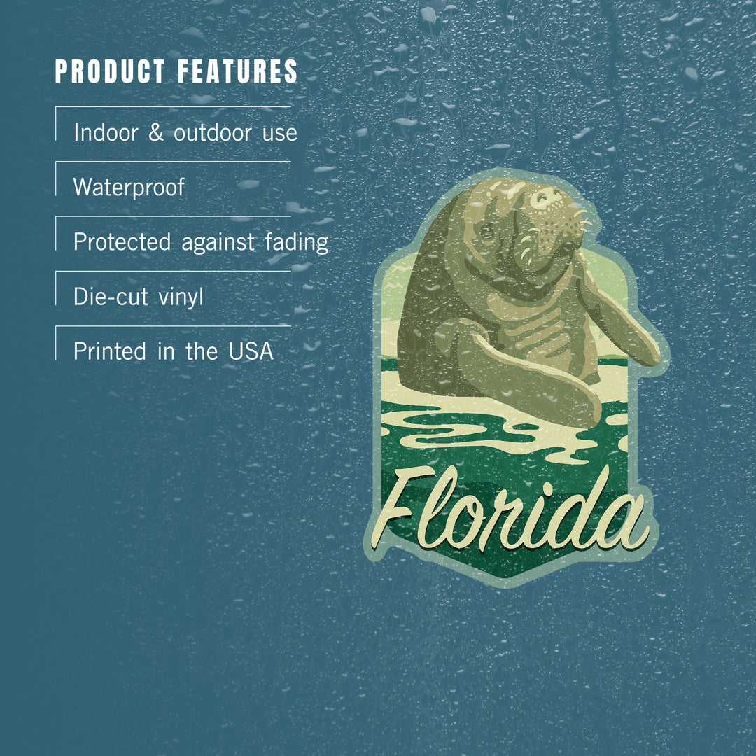 Florida, Manatee in Water, Contour, Lantern Press Artwork, Vinyl Sticker