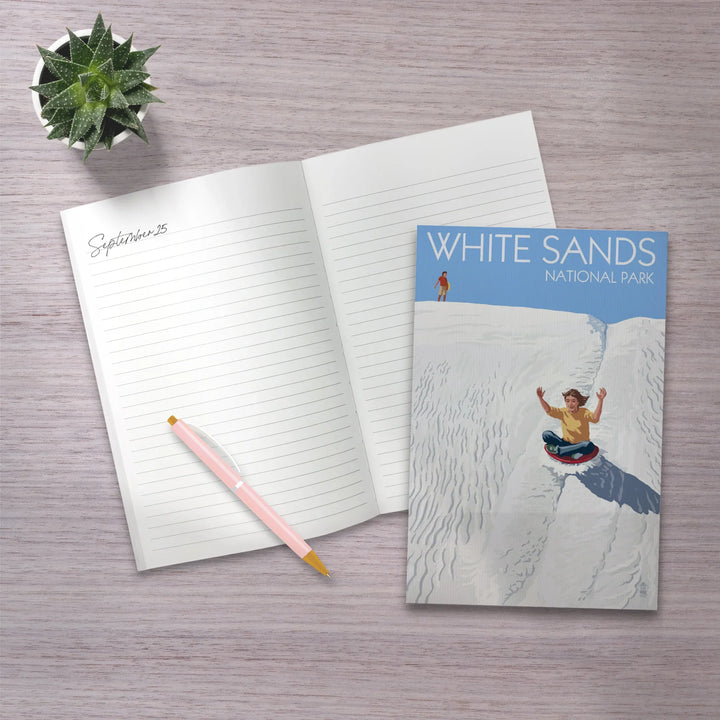 Lined 6x9 Journal, White Sands National Park, New Mexico, Sledding on Sand, Lay Flat, 193 Pages, FSC paper